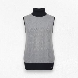 Tommy Hilfiger Black White Herringbone Turtleneck Golf Sweater Vest Size Medium